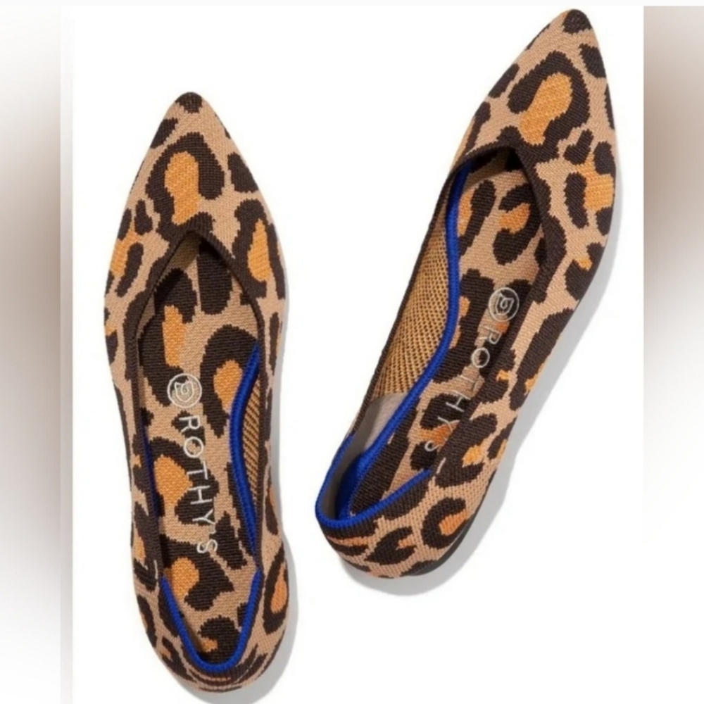 ROTHYS The POINT Big Cat Leopard Flats Size 8.5